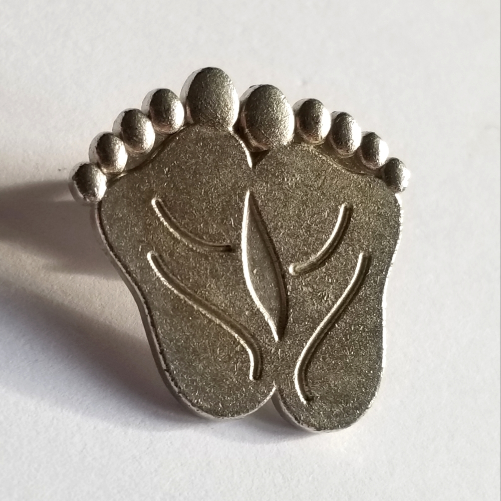 Feet lapel pin silver tone brooch OTC foot barefoot